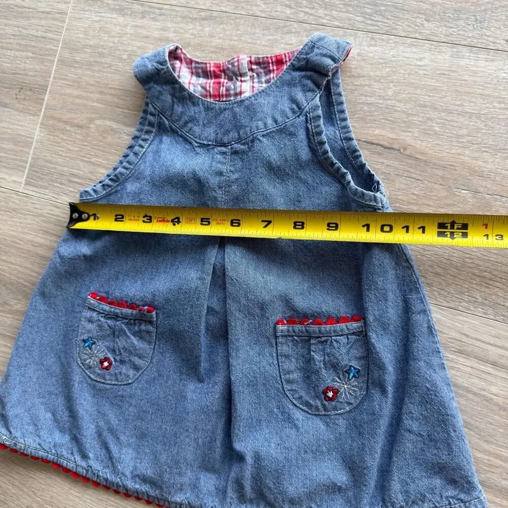 Faded Glory Y2K Baby Girls 3-6 Months Denim Sundress Embroidered Fireworks READ
